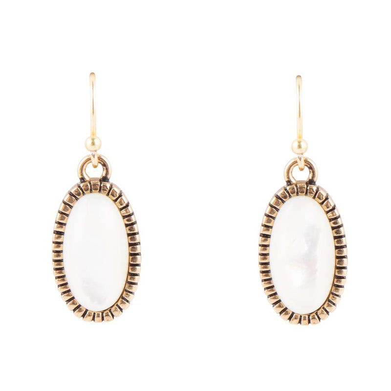 White Mother of Pearl Oval Golden Drop Earrings - Barse Jewelry