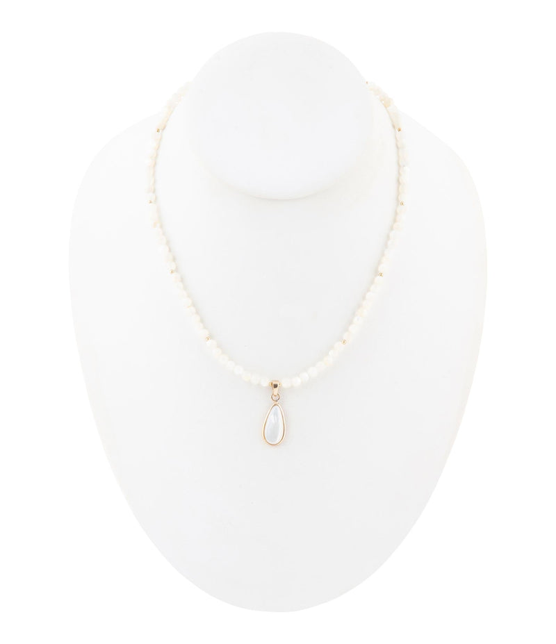 White Mother of Pearl Tear Drop Golden Pendant Necklace - Barse Jewelry