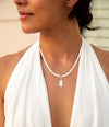 White Mother of Pearl Tear Drop Golden Pendant Necklace - Barse Jewelry