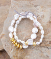 White Pearl Golden Stretch Bracelet Set - Barse Jewelry