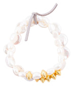 White Pearl Golden Stretch Bracelet Set - Barse Jewelry