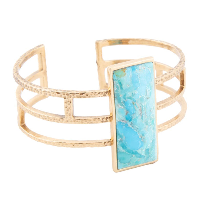 Willa Blue Turquoise Golden Cuff Bracelet - Barse Jewelry