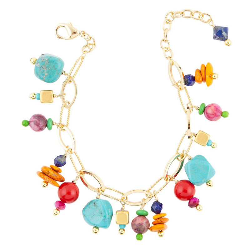 Zion Colorful Stone Charm Golden Bracelet - Barse Jewelry