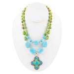 Zion Lime Green and Blue Turquoise and Sterling Silver Statement Necklace - Barse Jewelry