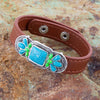 Zion Mixed Blue Turquoise and Lime Green Turquoise Sterling Silver Leather Bracelet - Barse Jewelry