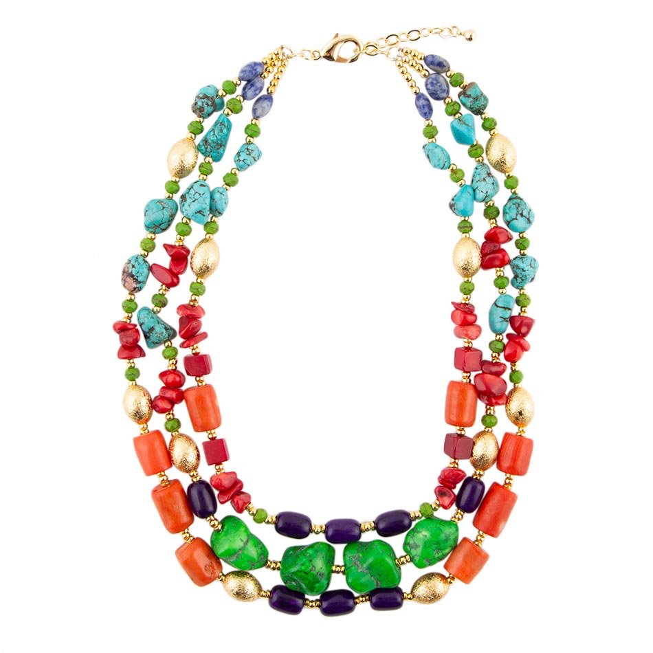 A IL sale 925 MULTI STRAND STONE BEAD STATEMENT NECKLACE