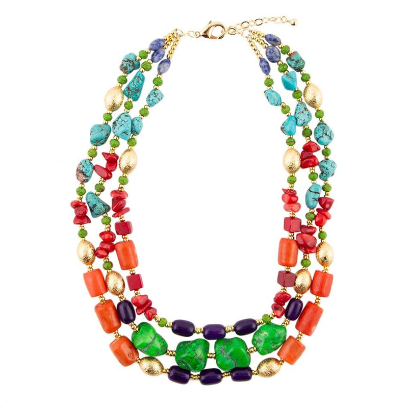 Zion Multi-Color Triple Strand Golden Statement Necklace – Barse Jewelry