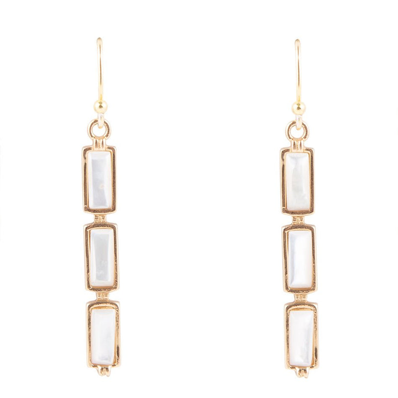 Baguette Mother of Pearl and Golden Bronze Linear Earrings - Barse Jewelry