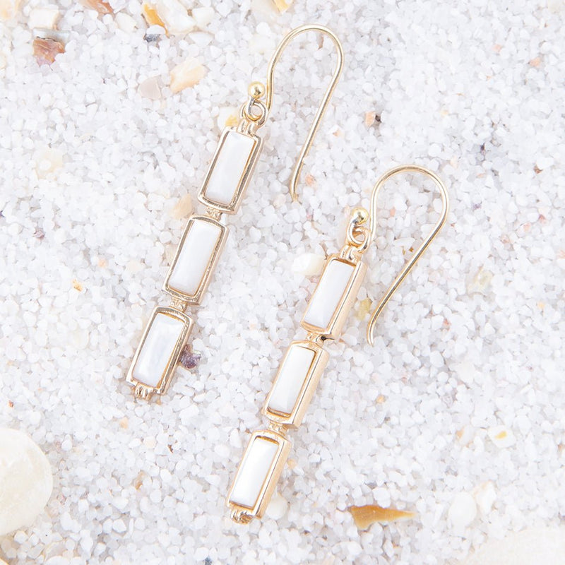 Baguette Mother of Pearl and Golden Bronze Linear Earrings - Barse Jewelry