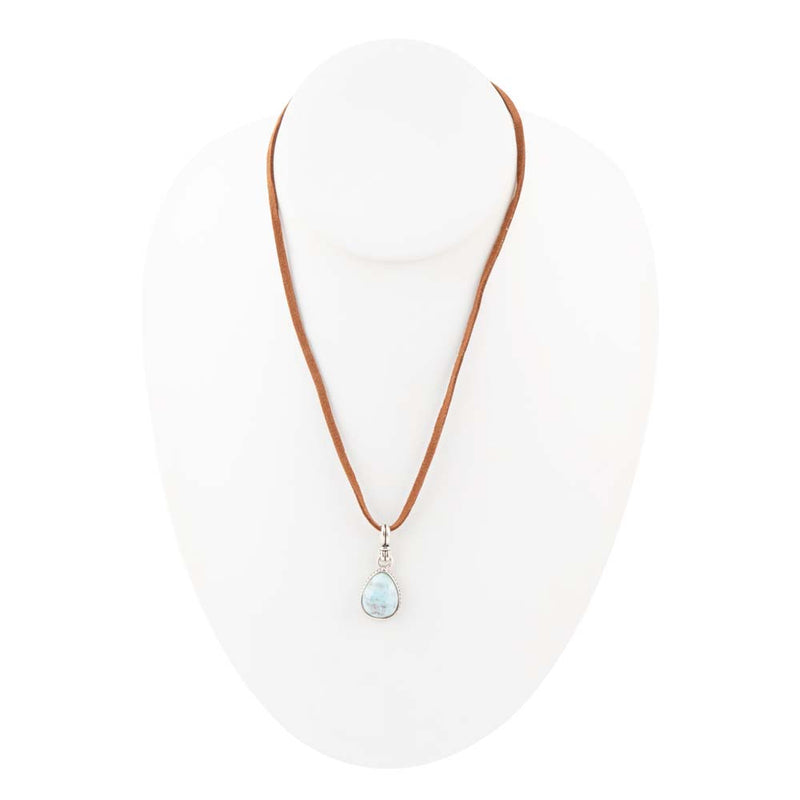 Basic Larimar and Sterling Silver Pendant Leather Necklace - Barse Jewelry