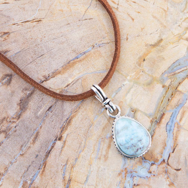 Basic Larimar and Sterling Silver Pendant Leather Necklace - Barse Jewelry