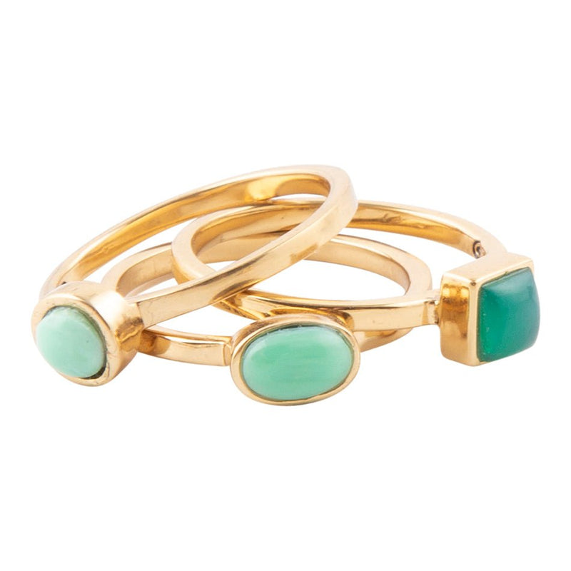 Green Onyx and Variscite Trio Stack Bronze Rings - Barse Jewelry