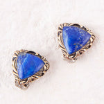 Jacquard Lapis Button Clip Earrings - Barse Jewelry