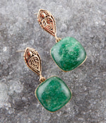 Ornate Green Aventurine and Bronze Earrings - Barse Jewelry