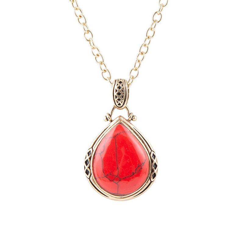 Red Howlite Teardrop Pendant Necklace - Barse Jewelry