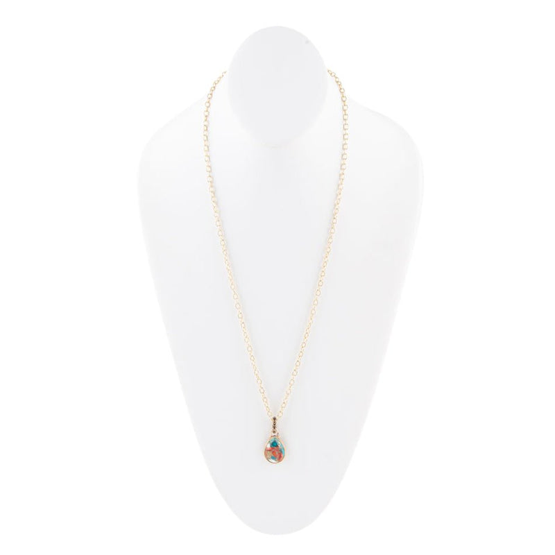 Simple Turquoise and Spiny Oyster Matrix Bronze Pendant Necklace - Barse Jewelry