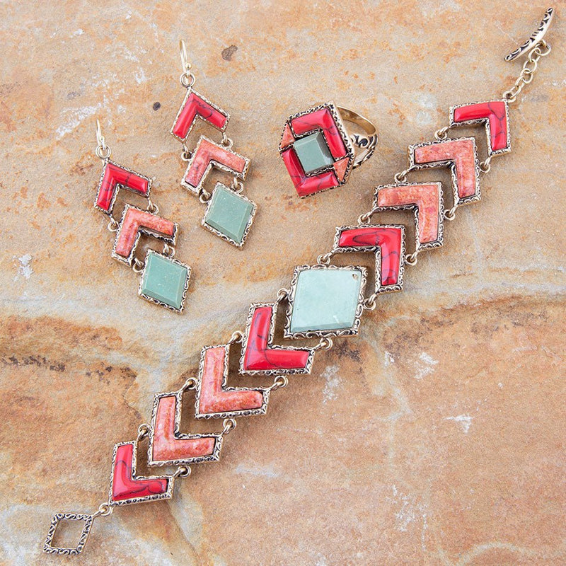 Turquoise and Coral Tapestry Drop Earrings - Barse Jewelry