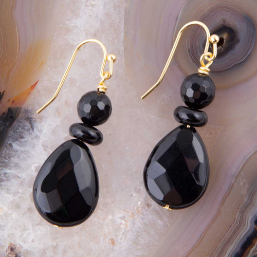 Black onyx top briolette drop earrings.